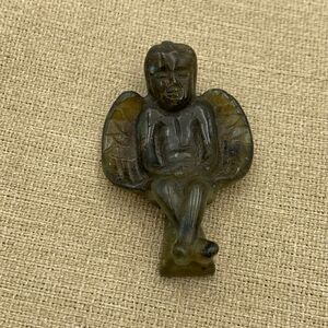 Carved cherub angle labradorite stone small figurine